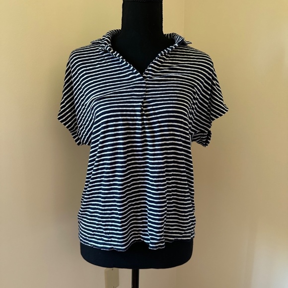 **CHICO'S* Black x White Striped Short Sleeve Shirt Size 0 (XS/4) - Picture 1 of 7
